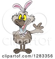 Clipart Of A Friendly Waving Emu Wearing Easter Bunny Ears Royalty Free Vector Illustration