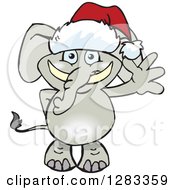 Clipart Of A Friendly Waving Elephant Wearing A Christmas Santa Hat Royalty Free Vector Illustration