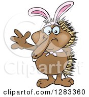 Poster, Art Print Of Friendly Waving Echidna Wearing Easter Bunny Ears