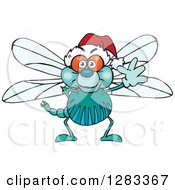 Poster, Art Print Of Friendly Waving Dragonfly Wearing A Christmas Santa Hat
