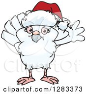 Poster, Art Print Of Friendly Waving Dove Wearing A Christmas Santa Hat