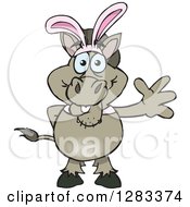 Clipart Of A Friendly Waving Donkey Wearing Easter Bunny Ears Royalty Free Vector Illustration by Dennis Holmes Designs