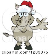 Clipart Of A Friendly Waving Donkey Wearing A Christmas Santa Hat Royalty Free Vector Illustration by Dennis Holmes Designs
