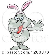 Clipart Of A Friendly Waving Dolphin Wearing Easter Bunny Ears Royalty Free Vector Illustration