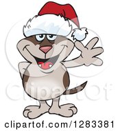 Poster, Art Print Of Friendly Waving Brown Dog Wearing A Christmas Santa Hat