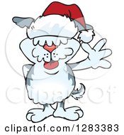 Clipart Of A Friendly Waving Old English SheepDog Wearing A Christmas Santa Hat Royalty Free Vector Illustration by Dennis Holmes Designs
