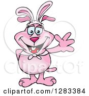 Friendly Waving Pink Dog Wearing Easter Bunny Ears