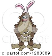 Clipart Of A Friendly Brown Ape Wearing Easter Bunny Ears Royalty Free Vector Illustration by Dennis Holmes Designs
