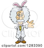 Poster, Art Print Of Friendly Waving Scientist Albert Einstein Wearing Easter Bunny Ears