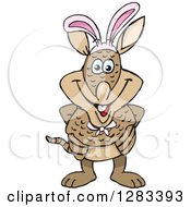 Clipart Of A Happy Armadillo Wearing Easter Bunny Ears Royalty Free Vector Illustration by Dennis Holmes Designs