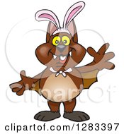 Clipart Of A Friendly Waving Bat Wearing Easter Bunny Ears Royalty Free Vector Illustration