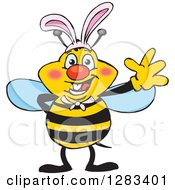 Poster, Art Print Of Friendly Waving Bee Wearing Easter Bunny Ears