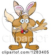 Clipart Of A Friendly Waving Bilby Wearing Easter Bunny Ears Royalty Free Vector Illustration