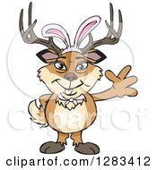 Poster, Art Print Of Friendly Waving Buck Deer Wearing Easter Bunny Ears