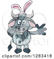 Poster, Art Print Of Friendly Waving Brahman Bull Wearing Easter Bunny Ears