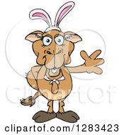 Clipart Of A Friendly Waving Camel Wearing Easter Bunny Ears Royalty Free Vector Illustration by Dennis Holmes Designs
