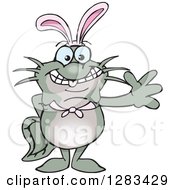 Clipart Of A Friendly Waving Catfish Wearing Easter Bunny Ears Royalty Free Vector Illustration by Dennis Holmes Designs