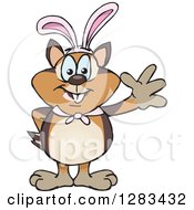 Clipart Of A Friendly Waving Chipmunk Wearing Easter Bunny Ears Royalty Free Vector Illustration by Dennis Holmes Designs