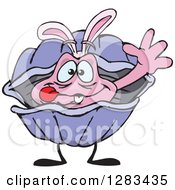 Clipart Of A Friendly Waving Clam Wearing Easter Bunny Ears Royalty Free Vector Illustration