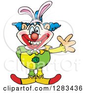 Poster, Art Print Of Friendly Waving Clown Wearing Easter Bunny Ears