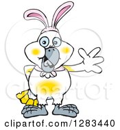 Friendly Waving Cockatoo Wearing Easter Bunny Ears
