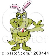 Poster, Art Print Of Friendly Waving Crocodile Wearing Easter Bunny Ears