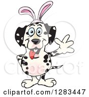 Clipart Of A Friendly Waving Dalmatian Dog Wearing Easter Bunny Ears Royalty Free Vector Illustration by Dennis Holmes Designs