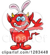 Poster, Art Print Of Friendly Waving Devil Wearing Easter Bunny Ears