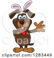 Poster, Art Print Of Friendly Waving Dachshund Dog Wearing Easter Bunny Ears