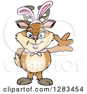 Clipart Of A Friendly Waving Doe Deer Wearing Easter Bunny Ears Royalty Free Vector Illustration