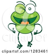 Poster, Art Print Of Happy Or Flirty Winking Green Frog