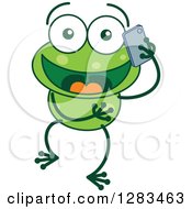 Poster, Art Print Of Happy Green Frog Talking On A Cell Phone