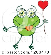 Poster, Art Print Of Green Frog In Love Holding A Heart Balloon