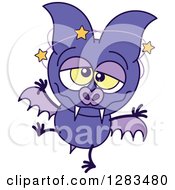 Clipart Of A Dizzy Purple Vampire Bat Royalty Free Vector Illustration by Zooco