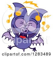 Poster, Art Print Of Singing Purple Vampire Bat Wearing Music Headphones