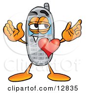 Wireless Cellular Telephone Mascot Cartoon Character With His Heart Beating Out Of His Chest