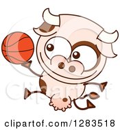 Poster, Art Print Of Cartoon Cow Playing Basketball