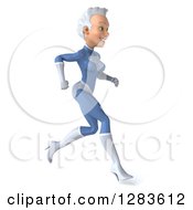 Clipart Of A 3d White Haired Caucasian Female Super Hero In A Blue Suit Running To The Right Royalty Free Vector Illustration by Julos