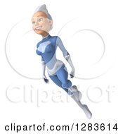 Clipart Of A 3d White Haired Caucasian Female Super Hero In A Blue Suit Flying Up To The Left Royalty Free Vector Illustration by Julos