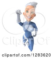 Clipart Of A 3d White Haired Caucasian Female Super Hero In A Blue Suit Flying Forward Royalty Free Vector Illustration by Julos