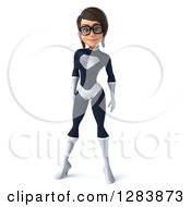 Clipart Of A 3d Bespectacled Brunette White Female Super Hero In A Black And White Suit Royalty Free Vector Illustration