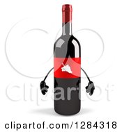 Clipart Of A 3d Red Grape Label Wine Bottle Mascot Royalty Free Illustration