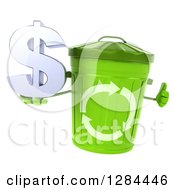 Clipart Of A 3d Recycle Bin Character Holding A Thumb Up And A Dollar Currency Symbol Royalty Free Illustration