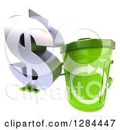 Clipart Of A 3d Recycle Bin Character Holding Up A Dollar Currency Symbol Royalty Free Illustration