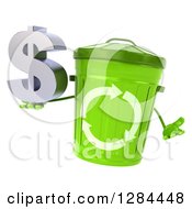Clipart Of A 3d Recycle Bin Character Shrugging And Holding A Dollar Currency Symbol Royalty Free Illustration