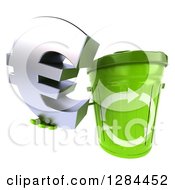 Clipart Of A 3d Recycle Bin Character Holding Up A Euro Currency Symbol Royalty Free Illustration