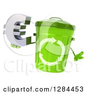 Clipart Of A 3d Recycle Bin Character Shrugging And Holding A Euro Currency Symbol Royalty Free Illustration