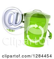 Clipart Of A 3d Recycle Bin Character Holding An Email Arobase At Symbol Royalty Free Illustration