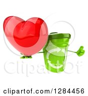 Clipart Of A 3d Recycle Bin Character Holding Up A Heart And A Thumb Royalty Free Illustration