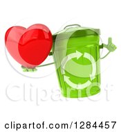 Clipart Of A 3d Recycle Bin Character Holding Up A Finger And A Heart Royalty Free Illustration